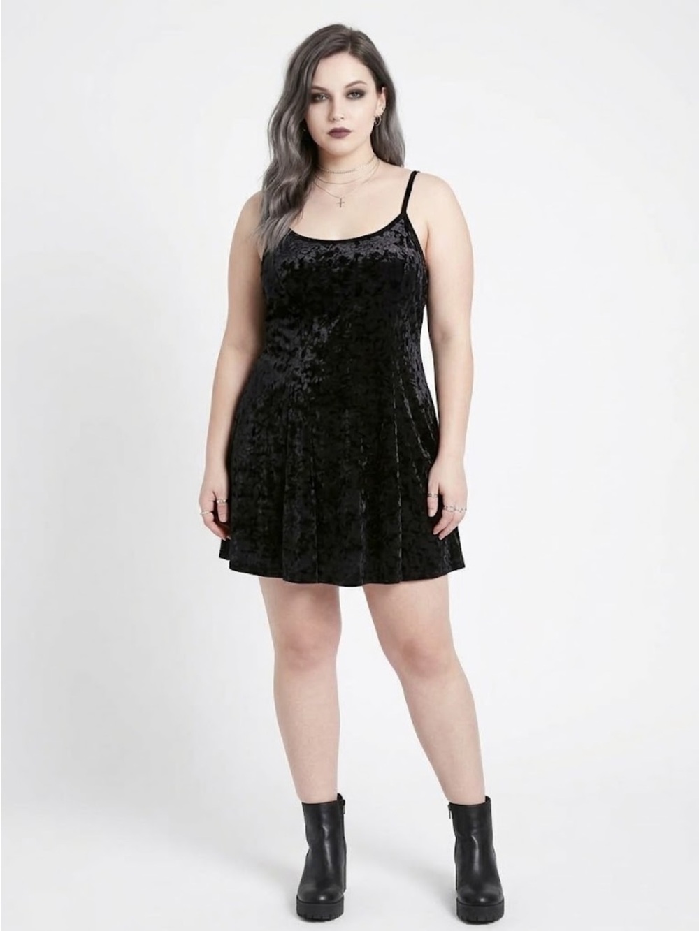Vintage 90s AMP Black Crushed Velvet Cami Mini Slip Dress